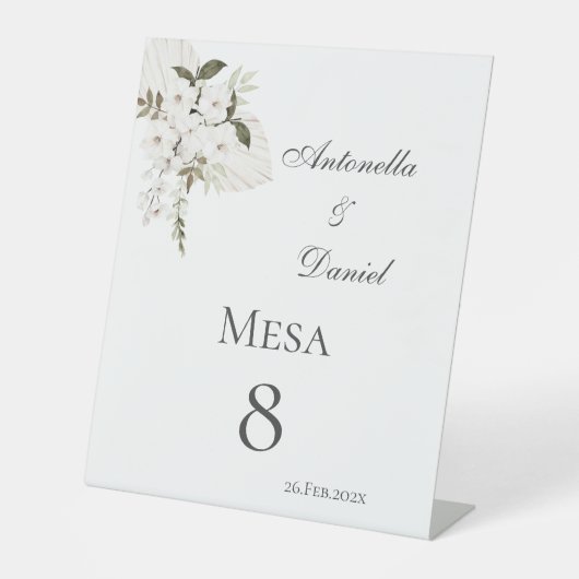 Spaans Boho Trouwtafel nummer Reclamebord Met Voetstuk (Voorkant)