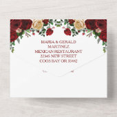 Spaans Bourgogne Bloemen Rustiek Hout Mis Quince All In One Uitnodiging (Achterkant)