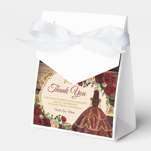 Spaans Bourgogne Bloemen Rustiek Hout Mis Quince Bedankdoosjes (Voorkant Zijde)