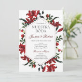 Spaans Bourgondië Floral bruiloft Kaart (Staand voorkant)