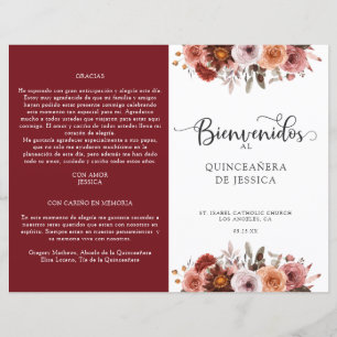 Spaans Burgundy Blush Floral Quinceanera-programma