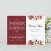 Spaans Burgundy Blush Floral Quinceanera-programma (Staand voorkant)