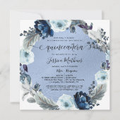Spaans Chic Blauwe Bloemen Agaat Folie Quinceañera Kaart (Voorkant)