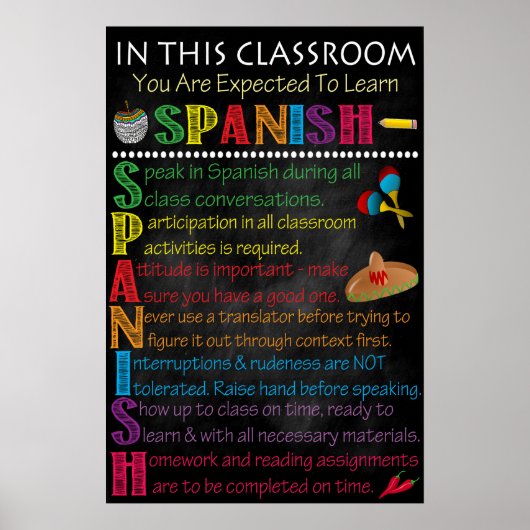 Spaans Classroom Regels Afdrukbaar Poster (Voorkant)