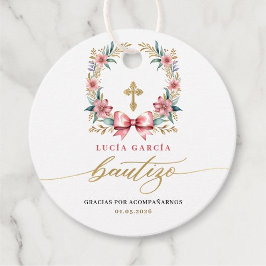 Spaans De Bautizo Gracias Goud & Roze Bedankjes Labels (Voorkant)