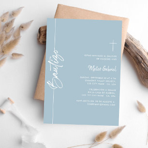 Spaans Dusty Blue invitaciones de bautizo Nino Kaart