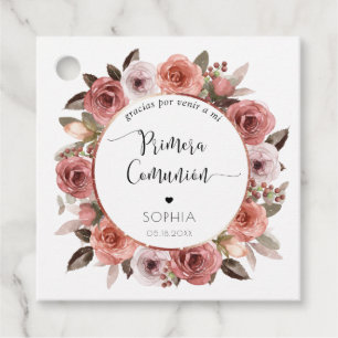 Spaans, Eerste Communie Roos Goud, Blush Floral Bedankjes Labels
