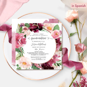 Spaans Elegant Burgundy Pink Blush Quinceanera Kaart