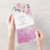 Spaans, Elegant Fuchsia, Hot Pink Quinceañera All In One Uitnodiging (Afscheurbaar)