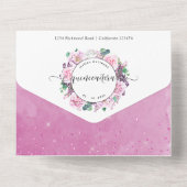 Spaans, Elegant Fuchsia, Hot Pink Quinceañera All In One Uitnodiging (Achterkant)