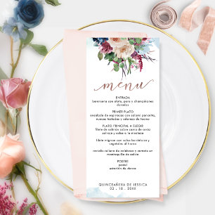 Spaans, Elegant Pastel Floral Quinceañera Menu