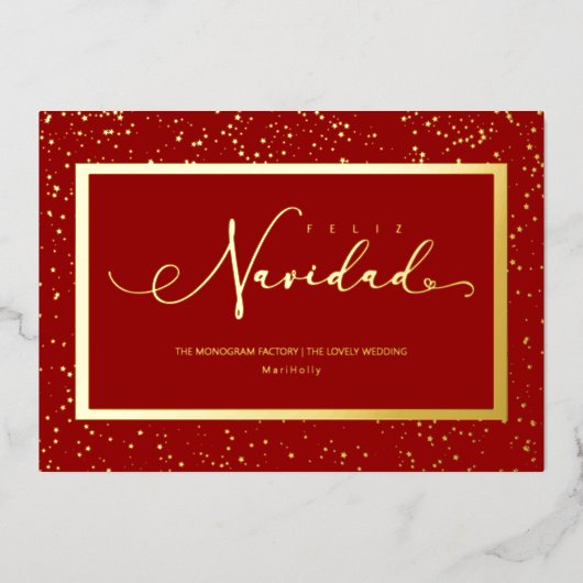 Spaans Elegant start Lijst Feliz Navidad Script Folie Feestdagenkaart (Voorkant)