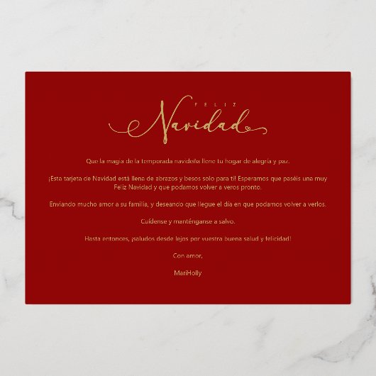 Spaans Elegant start Lijst Feliz Navidad Script Folie Feestdagenkaart (Achterkant)