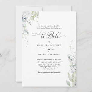 Spaans, Elegant White en Blue Floral Wedding Kaart
