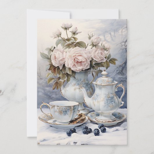 Spaans Fancy Blauw Goud Tea Party 80ste Verjaardag Kaart (Achterkant)