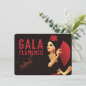 Spaans flamenco danser met ventilator zwart en roo kaart (Staand voorkant)