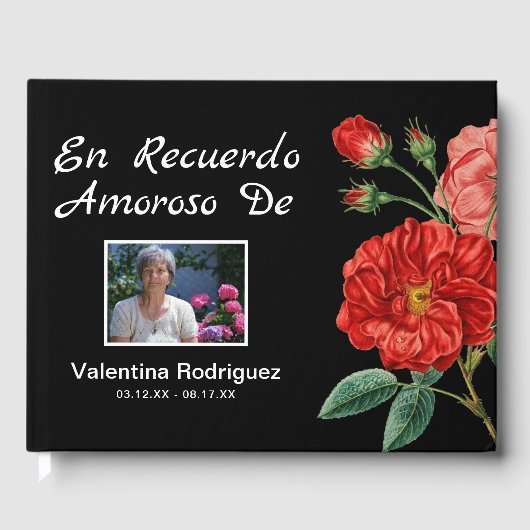 Spaans Funeral Memorial Keepomwille | Rode bloemen Gastenboek (Voorkant)