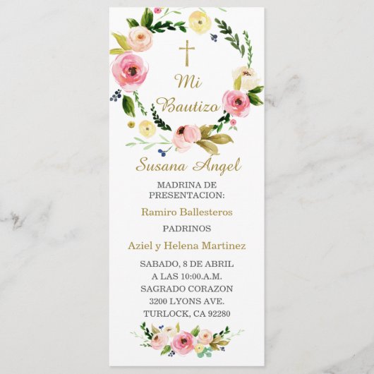 Spaans gepersonaliseerd baptism Prayer Kaart (Voorkant)