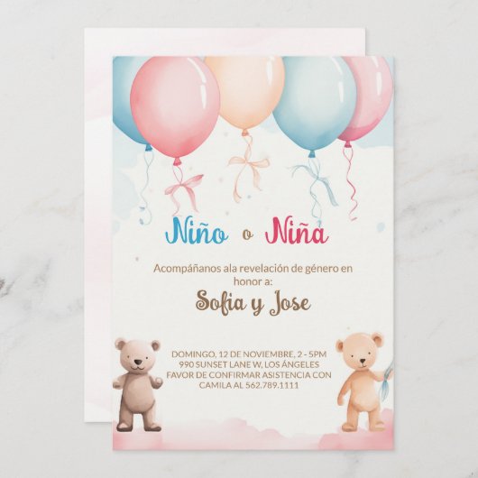 Spaans Geslacht Onthulling Uitnodiging Azul o Rosa (Voorkant / Achterkant)