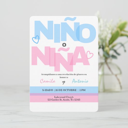 Spaans Geslacht Onthulling Uitnodiging Boho Roze o (Staand voorkant)