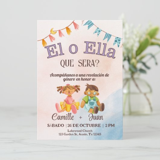 Spaans Geslacht Onthulling Uitnodiging jongen of m (Staand voorkant)