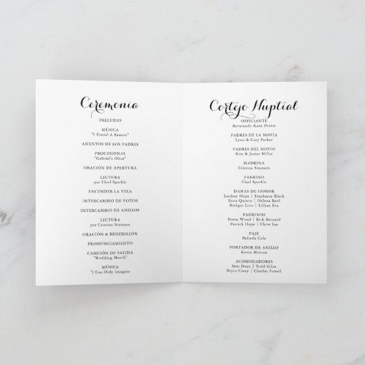Spaans gevouwen bruiloft programma (Binnen)
