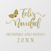 Spaans Goud Feliz Navidad Fantasievolle Typografie Raamsticker (Vel)
