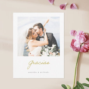 Spaans gracias Elegant Gold Modern Photo Weddensch Bedankkaart