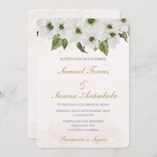 Spaans groen beige bruiloft uitnodiging (Voorkant / Achterkant)