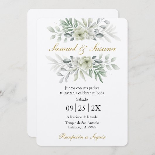 Spaans groen bruiloft uitnodiging (Voorkant / Achterkant)