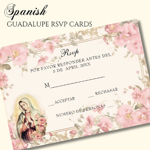 Spaans Guadalupe Roze Bloemen Religieus RSVP Kaartje