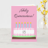 Spaans Happy Quinceañera: Roze Kaart (Gele Bloem)