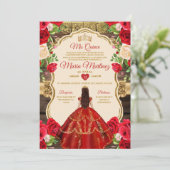 Spaans helder rood bloemig rustiek hout quiñceaner kaart (Staand voorkant)