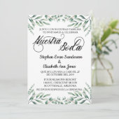 Spaans huwelijk Eucalyptus Leaves Nuestra Boda Kaart (Staand voorkant)