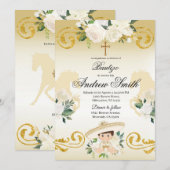 Spaans Mexicaans Doopsel Charro Gold Uitnodiging (Voorkant / Achterkant)