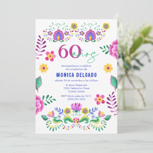 Spaans Mexicaans Fiesta Floral 60ste verjaardag Kaart (Staand voorkant)