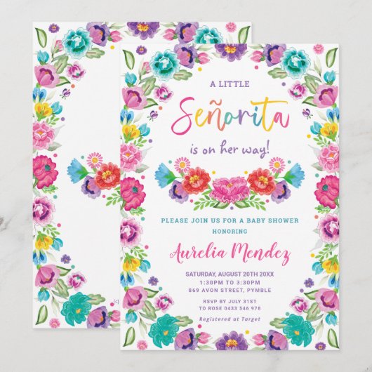 Spaans Mexicaans Floral Senorita Baby shower Meisj Kaart (Voorkant / Achterkant)