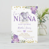 Spaans Paarse Olifant Es Niña Baby shower Kaart (Staand voorkant)