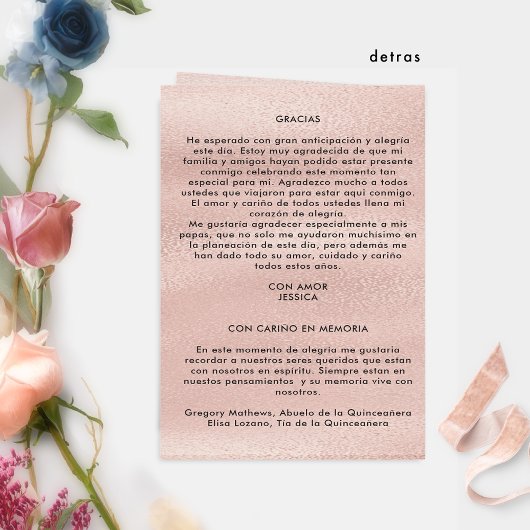 Spaans pasteel Floral Quinceañera Folded Programme