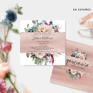 Spaans, pastFloraal en Roos Gold Quinceañera Kaart