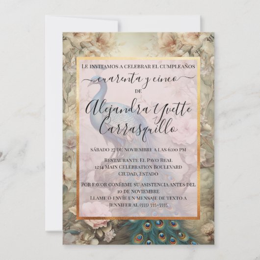 Spaans  Peacock Chic 45e verjaardag Kaart (Voorkant)