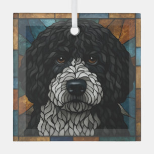 Spaans / Portugees Waterhond "Glas in lood" Glas Ornament