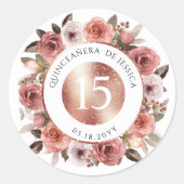 Spaans, Quinceañera, Bloemen envelop zegel/gunst Ronde Sticker (Voorkant)
