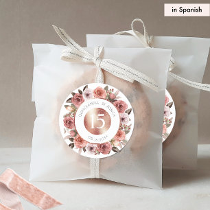 Spaans, Quinceañera, Bloemige enveloppe zegel/guns Ronde Sticker