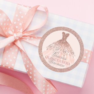 Spaans Quinceañera Mis Quince Pink Rose Hartelijk  Ronde Sticker