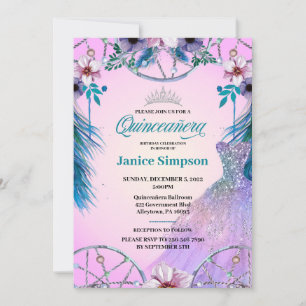 Spaans Quinceañera veer Dream catcher roze Inv Kaart