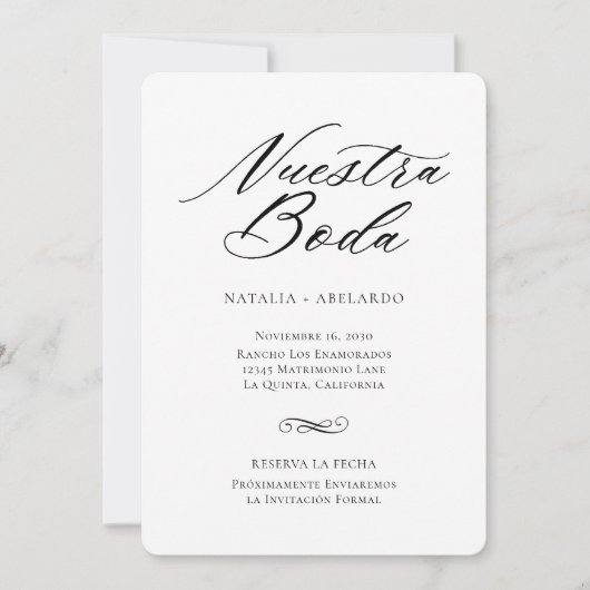 Spaans Save The Date Kaart Elegant Zwart & Wit (Voorkant)