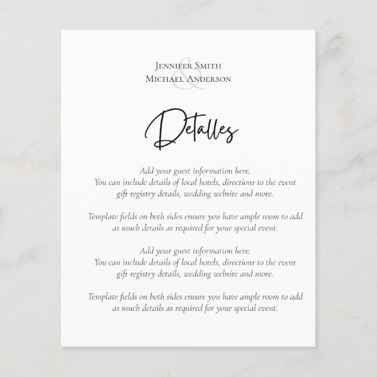 Spaans Script Wedding Detalles Sjabloon Enclosure (Voorkant)