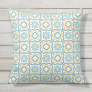 Spaans Tile Mediterranean Blue Yellow Sinaasappel  Buitenkussen
