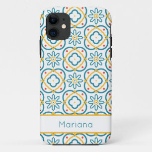 Spaans Tiles Blue Yellow and White, gepersonalisee iPhone 11 Hoesje